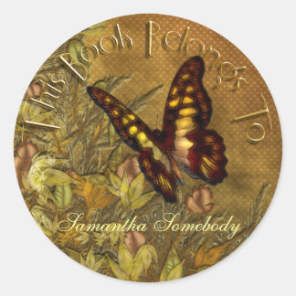 Sticker Rond Plaque d'illustration de papillon de style vintage