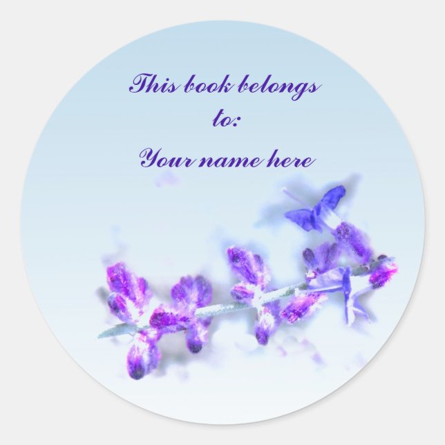 Sticker Rond Plaque-livre de fleurs violettes (Devant)