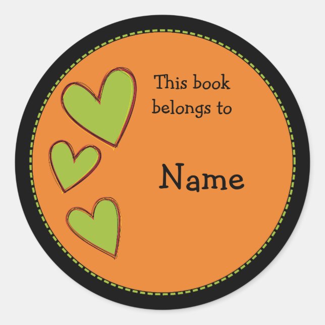 Sticker Rond Plaque orange aux coeurs verts (Devant)