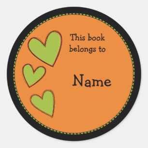 Sticker Rond Plaque orange aux coeurs verts