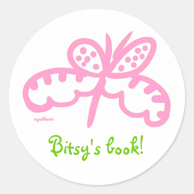 Sticker Rond plaque papillon rose (Devant)