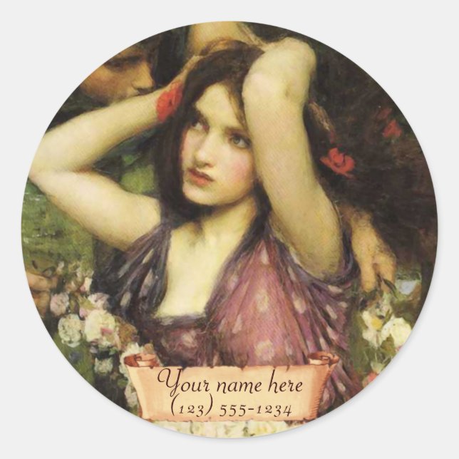 Sticker Rond Plaque pré-Raphaelite "Flora and the Zephyrs" (Devant)