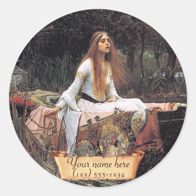 Sticker Rond Plaque pré-Raphaelite "La Dame de Shalott" (Devant)