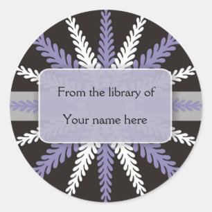 Sticker Rond Plaques blanches noires - Flocon de neige violet