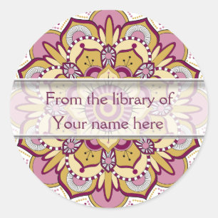 Sticker Rond Plaques de livres personnalisées Floral Mandala