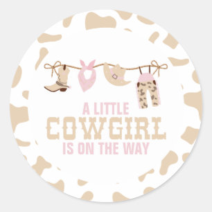 Sticker Rond Plaques de papier Baby shower rose Western Cowgirl