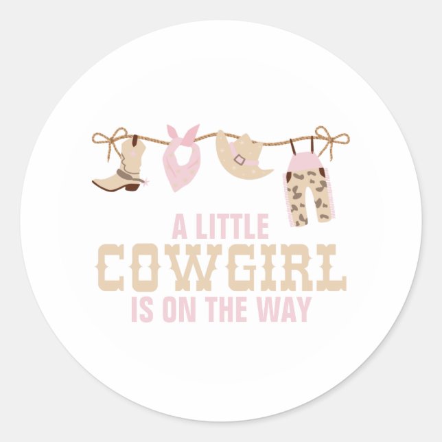 Sticker Rond Plaques de papier Baby shower rose Western Cowgirl (Devant)