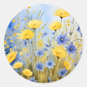 Sticker Rond Plat bleu clair avec Fleurs sauvages délicieux