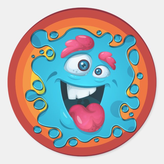 Sticker Rond Plat de visage de Monstre Bleu (Devant)