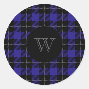 Sticker Rond Plat noir bleu monogramme