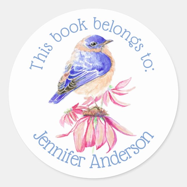 Sticker Rond Plate-forme amusante Aquarelle Bluebird Bird Art (Devant)