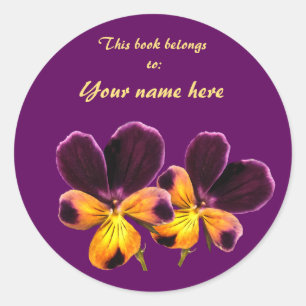 Sticker Rond Plate-forme fleurie jaune violet