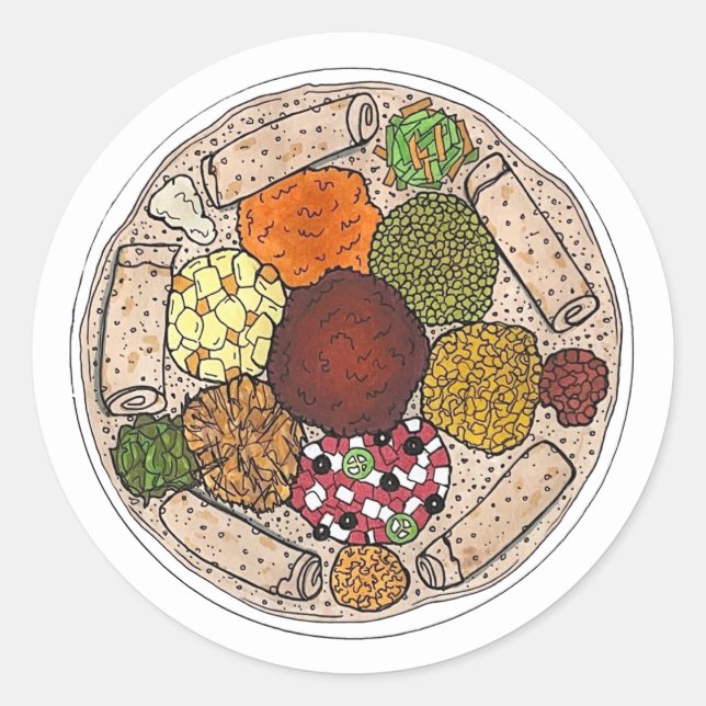 Sticker Rond Plateau alimentaire éthiopien de Cuisine Injera Wa (Devant)