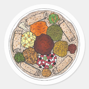 Sticker Rond Plateau alimentaire éthiopien de Cuisine Injera Wa
