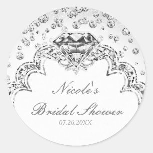 Sticker Rond Platine Blanc Argent Diamant Bling Élégant Faveur