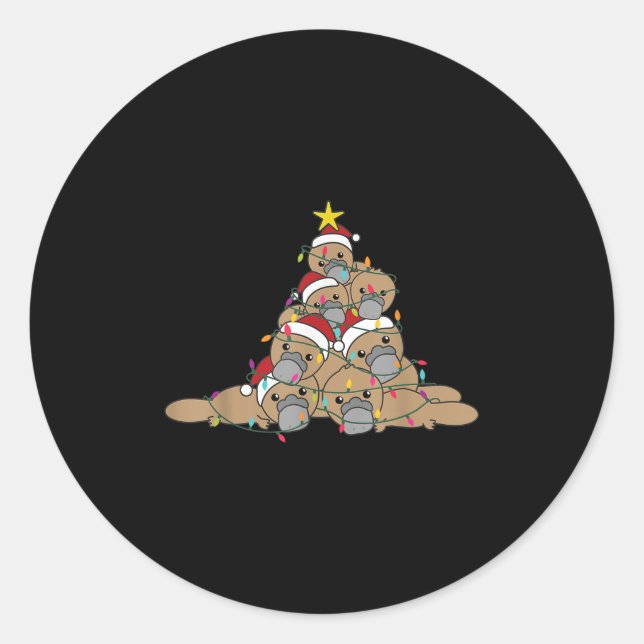 Sticker Rond Platypus Christmas Tree Funny Christmas Animals  (Devant)