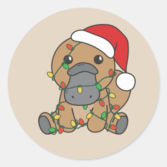 Sticker Rond Platypus Noël Animaux d'hiver Vacances Platypus (Devant)
