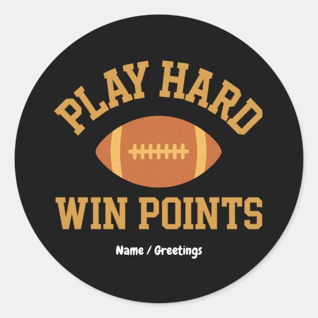 Sticker Rond Play Hard, Win Points  Retro Game Day Sports  (Devant)