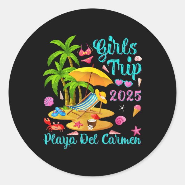 Sticker Rond Playa Del Carmen Beach Mexico Summer Girls Trip 20 (Devant)
