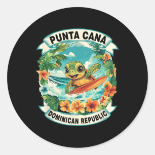Sticker Rond Playa Del Carmen Mexique jolie tortue de mer surfa