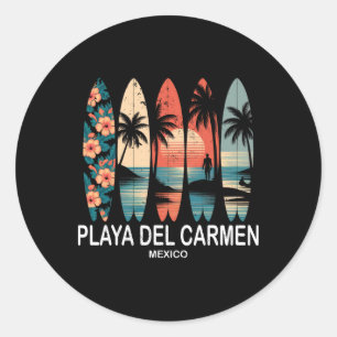 Sticker Rond Playa Del Carmen Mexique Planche de surf Surf Rétr