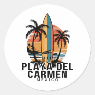 Sticker Rond Playa Del Carmen Mexique Surfant Surfeur _1