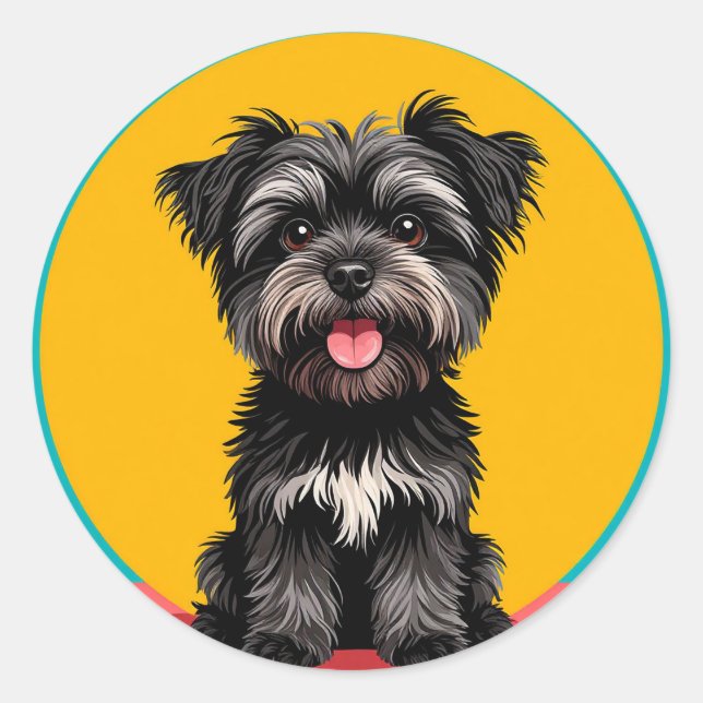 Sticker Rond Playful Black And Gray Terrier Puppy Portrait (Devant)