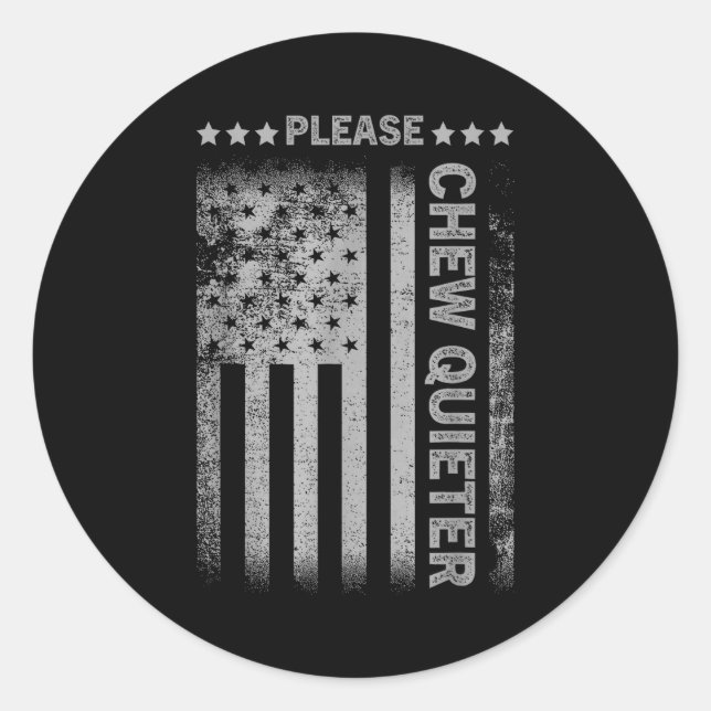 Sticker Rond Please Chew Quieter Funny Introvert Usa Flag Vinta (Devant)