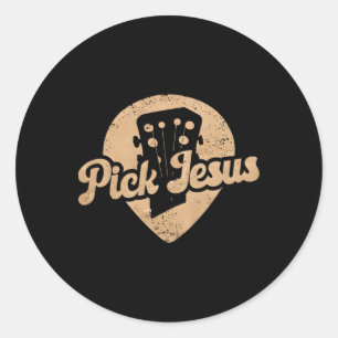 Sticker Rond Plectre de guitare Jésus Musique Pasteur Joyeuse P