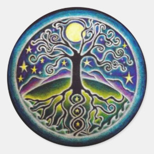 Sticker Rond Pleine lune Arbre de vie Starry Night Mandala Stic