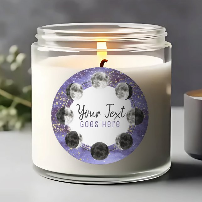 Sticker Rond Pleine lune d'aquarelle Cycle lunaire Nuit Sky Ene (Créateur téléchargé)