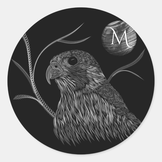 Sticker Rond Pleine lune de faucon Monogramme noir (Devant)