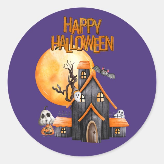 Sticker Rond Pleine lune Halloween heureux (Devant)