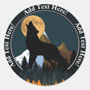 Sticker Rond Pleine Lune Loup Hurleur