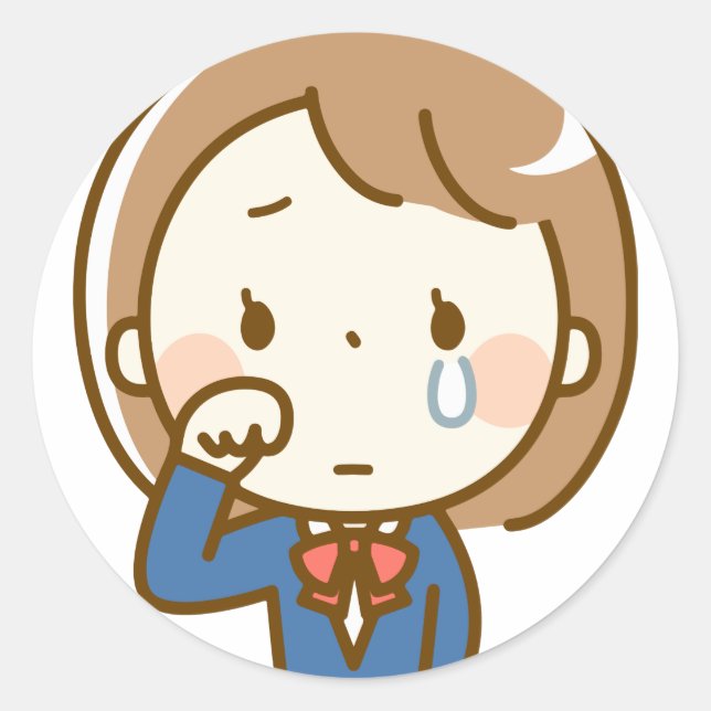 Sticker Rond Pleurer femme triste deuil excuses larmes regret (Devant)