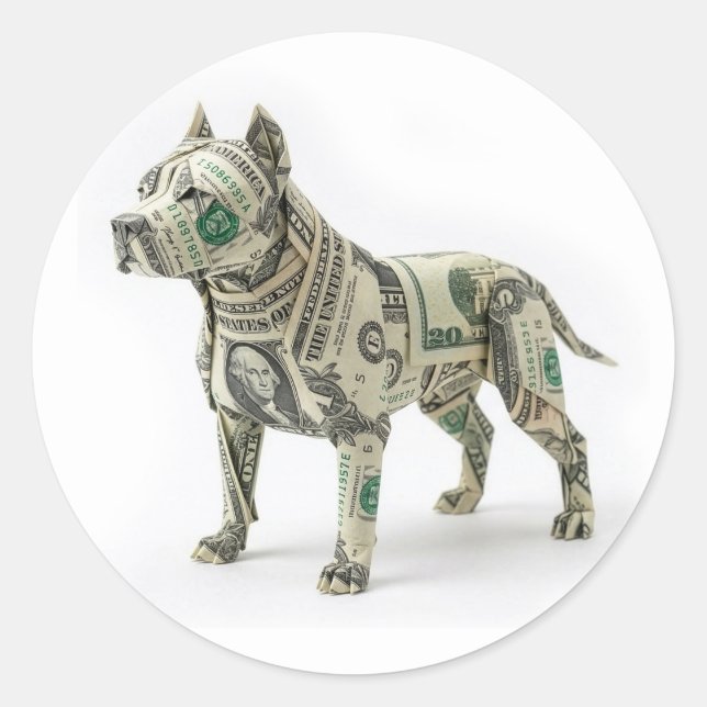 Sticker Rond Pliage de billets Pitbull (Devant)