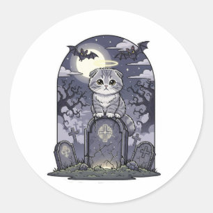 Sticker Rond Plier de cimetière - Cute écossaise Plier Chat Hal