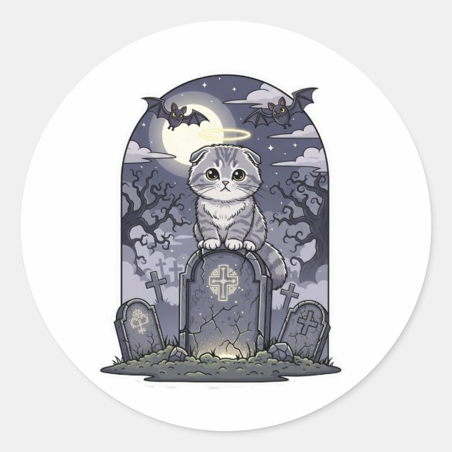 Sticker Rond Plier de cimetière - Cute écossaise Plier Chat Hal (Devant)