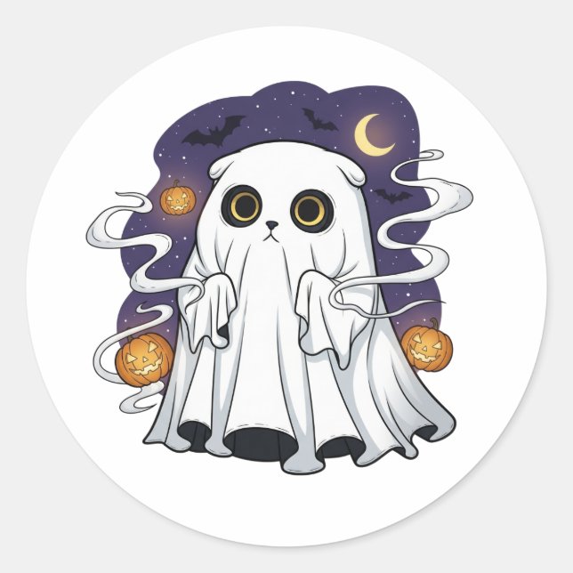 Sticker Rond Plier Ghomajorité - Panier Ghost Chat écossais Hal (Devant)