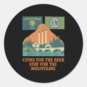 Sticker Rond Plier Oregon Montagnes Rétro-vintages & Bière