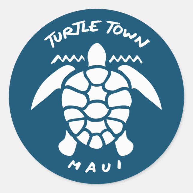 Sticker Rond Plongée Avec Tortues De Mer - Turtle Town Maui (Devant)