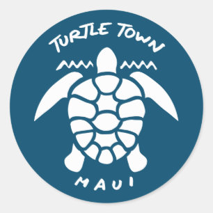 Sticker Rond Plongée Avec Tortues De Mer - Turtle Town Maui