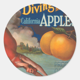 Sticker Rond Plongée Fille Californie Pommes