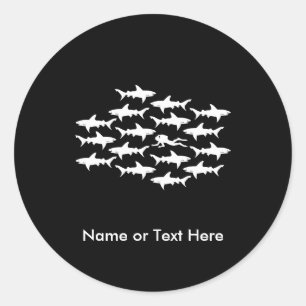 Sticker Rond Plongée plongée nage avec une école de requins