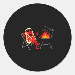 Sticker Rond Plongeon de steak drôle barbecue steak bbq grillad