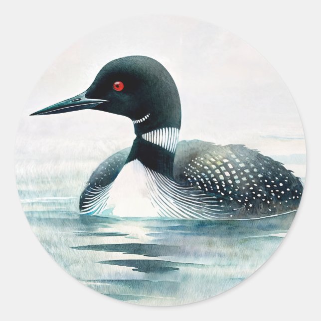 Sticker Rond Plongeon Huard Aquarelle (Devant)