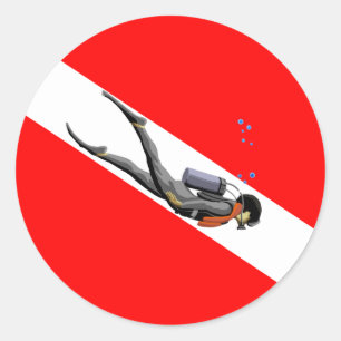 Sticker Rond Plongeur et drapeau de piqué