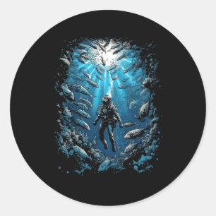 Sticker Rond Plongeur Requins Plongée Plongée Ocean Underwa