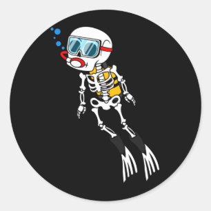 Sticker Rond Plongeur squelette Halloween plongée sous-marine