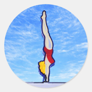 Sticker Rond Plongeuse, Maillot de Bain Rouge, Enseigne Néon Vi